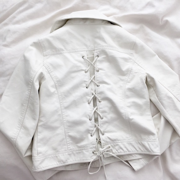 White Japan import lace back pleather jacket - Picture 1 of 4